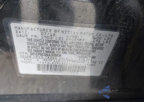 2018 Nissan Kicks S z USA, uszkodzony, nr VIN 3N1CP5CU9JL520936